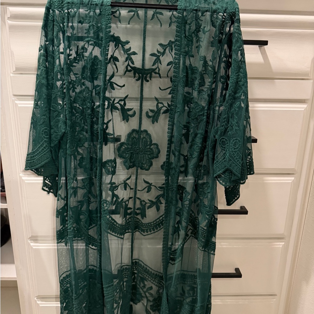 She + Sky Dark Green Lace Cardigan